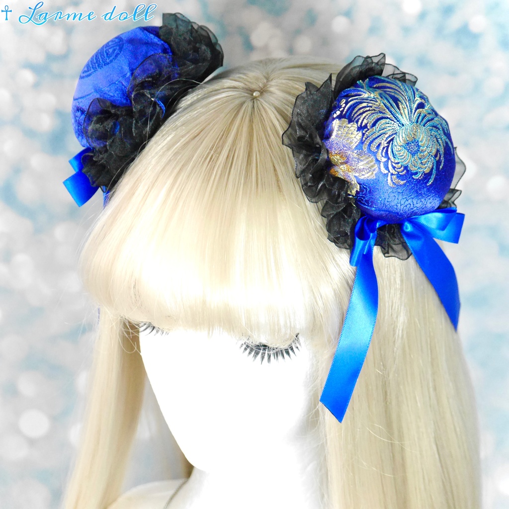 【完成品】【一点物】【⚠️ヘアクリップ錆び等有り】《☥》チャイナお団子カバー カラー▷青×黒