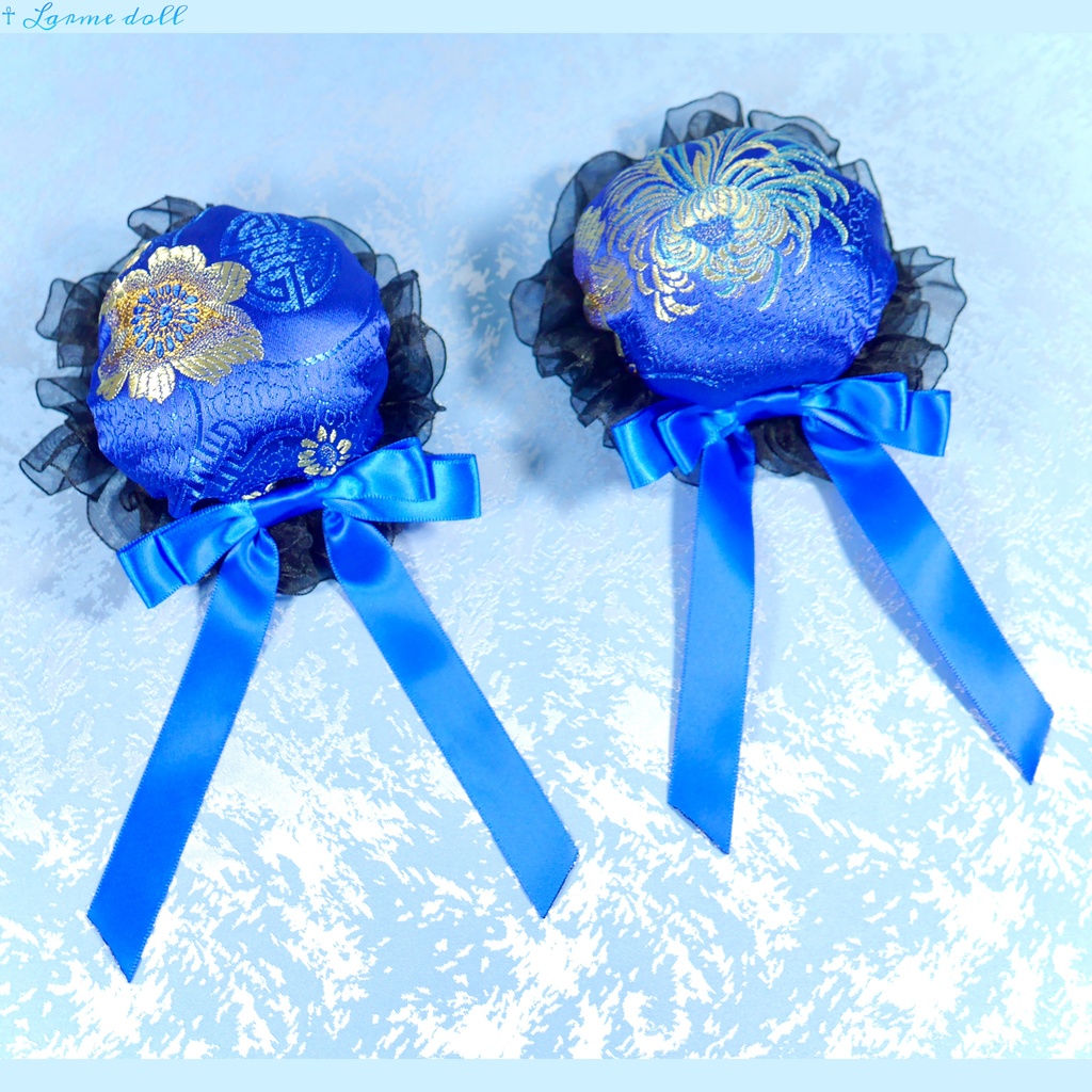 【完成品】【一点物】【⚠️ヘアクリップ錆び等有り】《☥》チャイナお団子カバー カラー▷青×黒