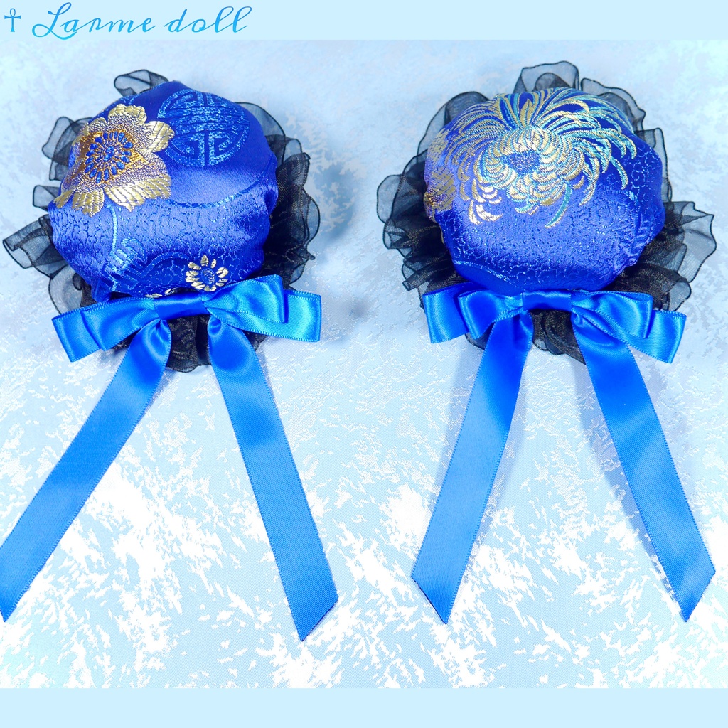 【完成品】【一点物】【⚠️ヘアクリップ錆び等有り】《☥》チャイナお団子カバー カラー▷青×黒