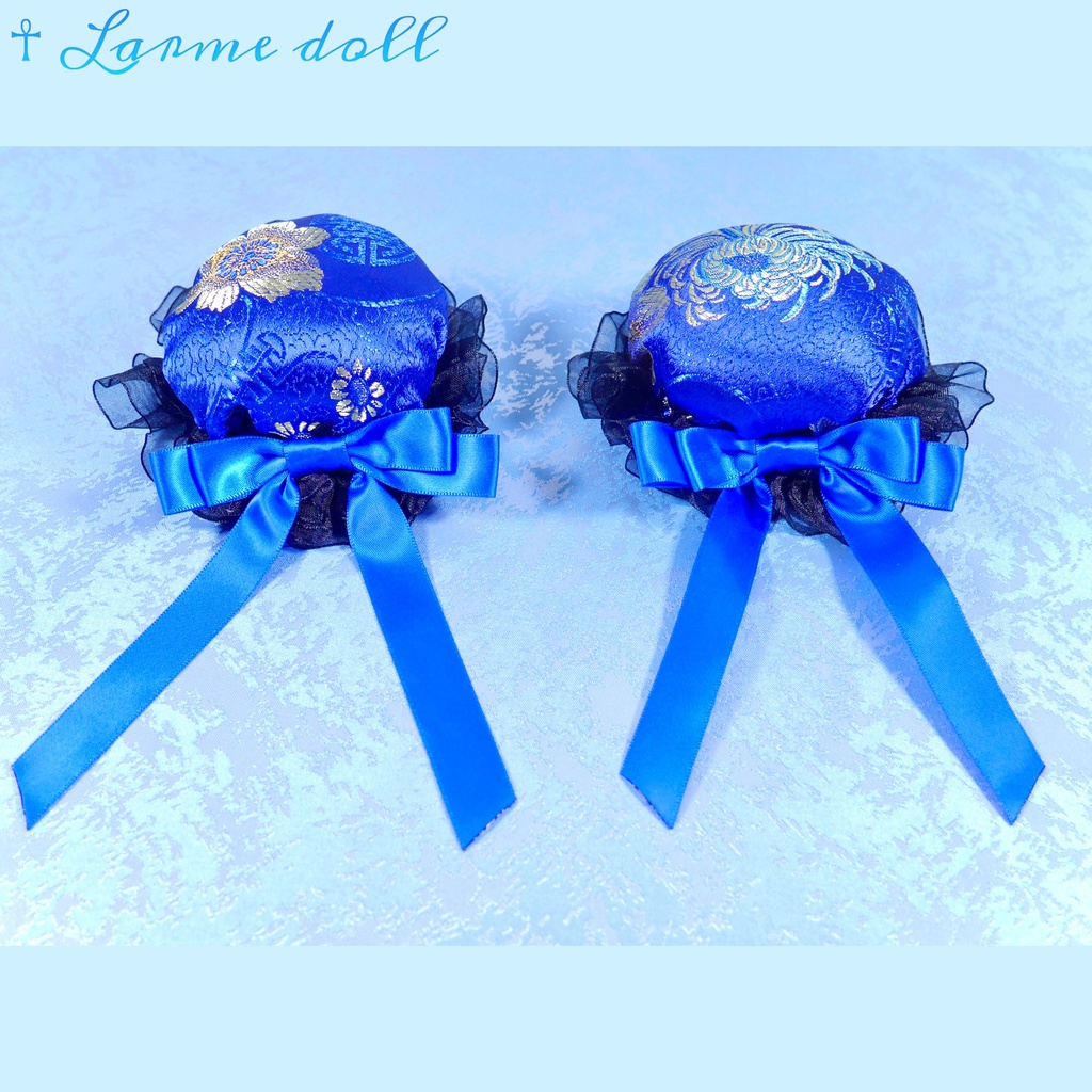 【完成品】【一点物】【⚠️ヘアクリップ錆び等有り】《☥》チャイナお団子カバー カラー▷青×黒