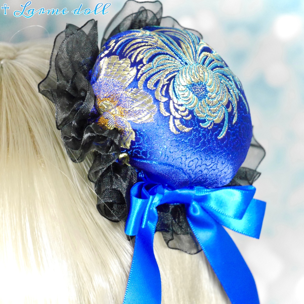 【完成品】【一点物】【⚠️ヘアクリップ錆び等有り】《☥》チャイナお団子カバー カラー▷青×黒