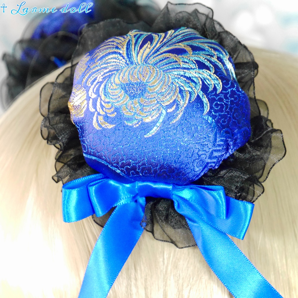 【完成品】【一点物】【⚠️ヘアクリップ錆び等有り】《☥》チャイナお団子カバー カラー▷青×黒