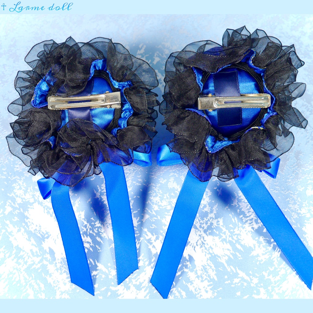 【完成品】【一点物】【⚠️ヘアクリップ錆び等有り】《☥》チャイナお団子カバー カラー▷青×黒