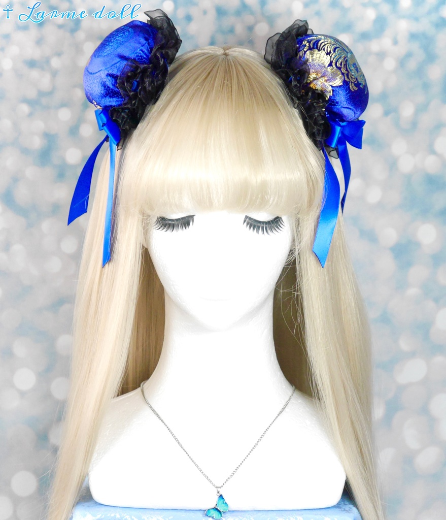 【完成品】【一点物】【⚠️ヘアクリップ錆び等有り】《☥》チャイナお団子カバー カラー▷青×黒