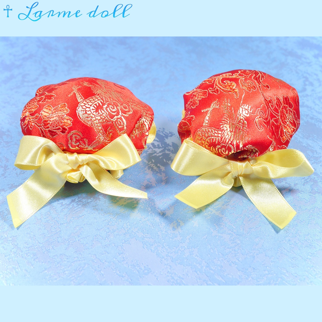 【完成品】【一点物】【⚠️ヘアクリップ錆び等有り】《☥》ミニチャイナお団子カバー カラー▷赤×黄色