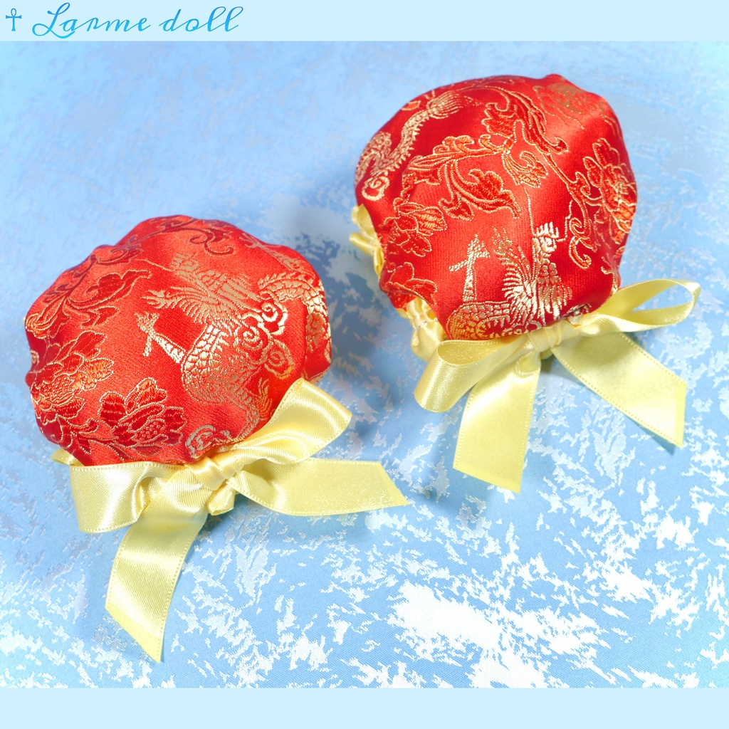 【完成品】【一点物】【⚠️ヘアクリップ錆び等有り】《☥》ミニチャイナお団子カバー カラー▷赤×黄色