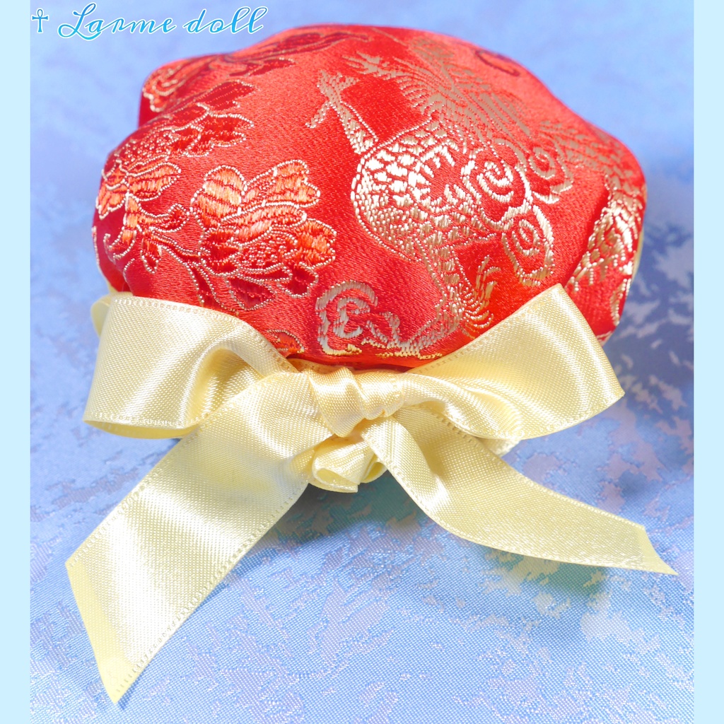 【完成品】【一点物】【⚠️ヘアクリップ錆び等有り】《☥》ミニチャイナお団子カバー カラー▷赤×黄色