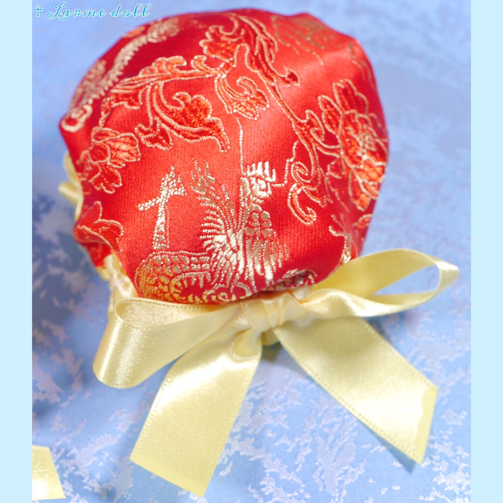【完成品】【一点物】【⚠️ヘアクリップ錆び等有り】《☥》ミニチャイナお団子カバー カラー▷赤×黄色