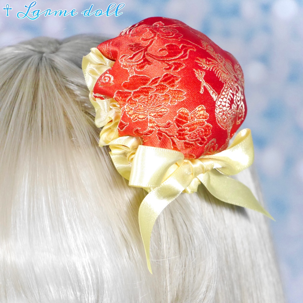 【完成品】【一点物】【⚠️ヘアクリップ錆び等有り】《☥》ミニチャイナお団子カバー カラー▷赤×黄色