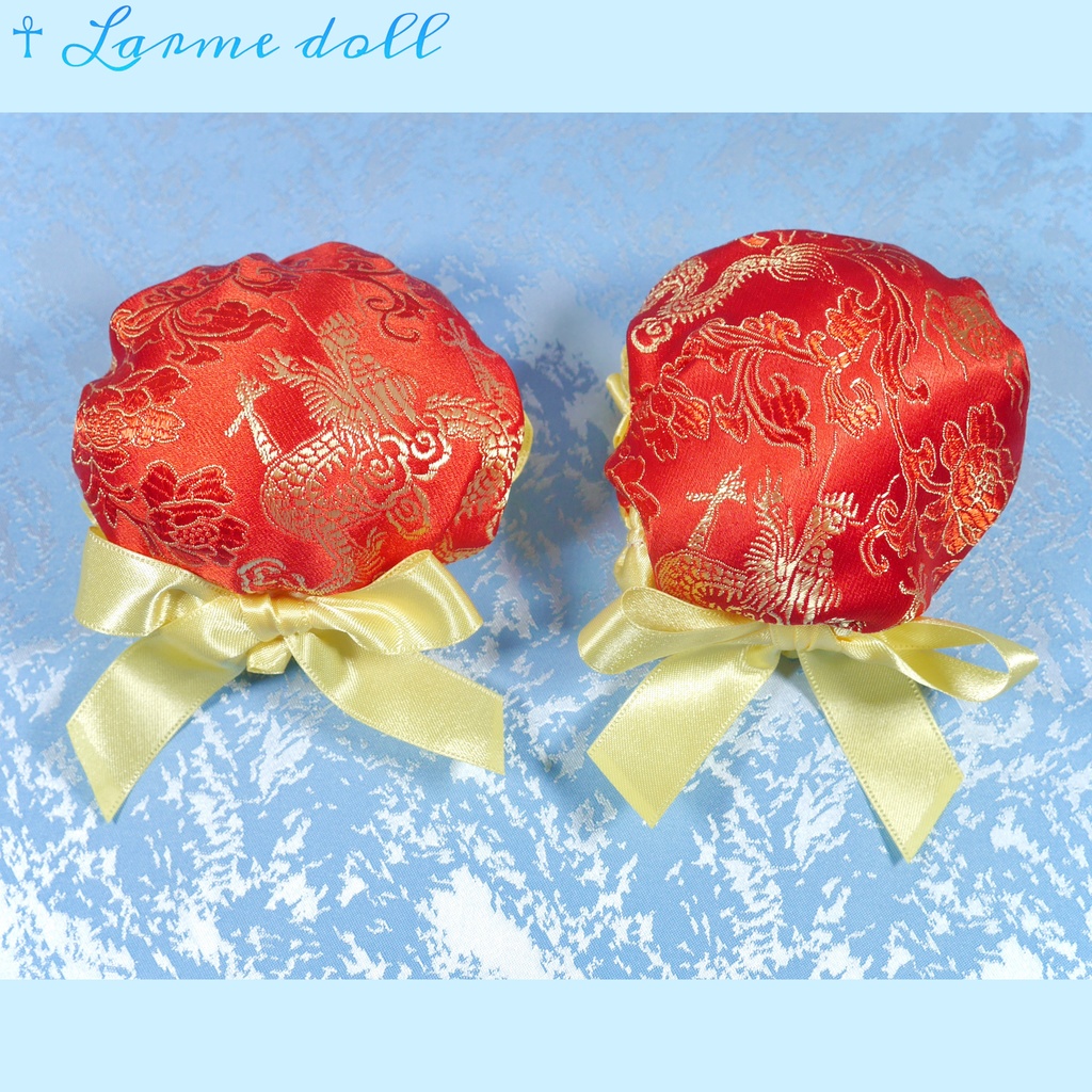 【完成品】【一点物】【⚠️ヘアクリップ錆び等有り】《☥》ミニチャイナお団子カバー カラー▷赤×黄色