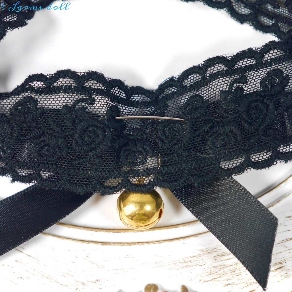 【受注生産】《☥》リボンチョーカー(レース黒)(タイプA)(接合パーツ等ゴールド)