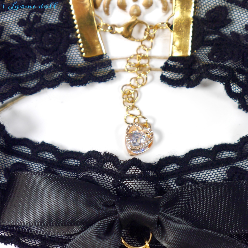 【受注生産】《☥》リボンチョーカー(レース黒)(タイプA)(接合パーツ等ゴールド)