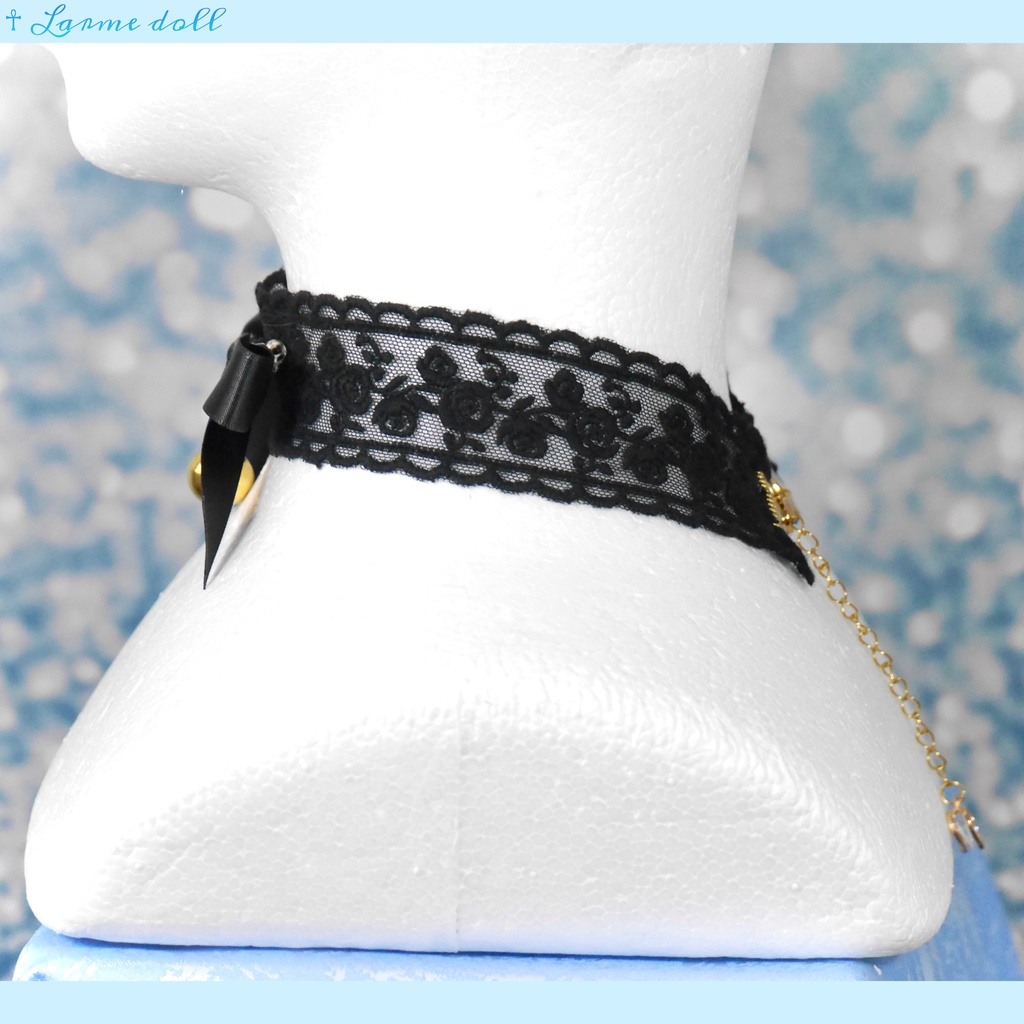 【受注生産】《☥》リボンチョーカー(レース黒)(タイプA)(接合パーツ等ゴールド)