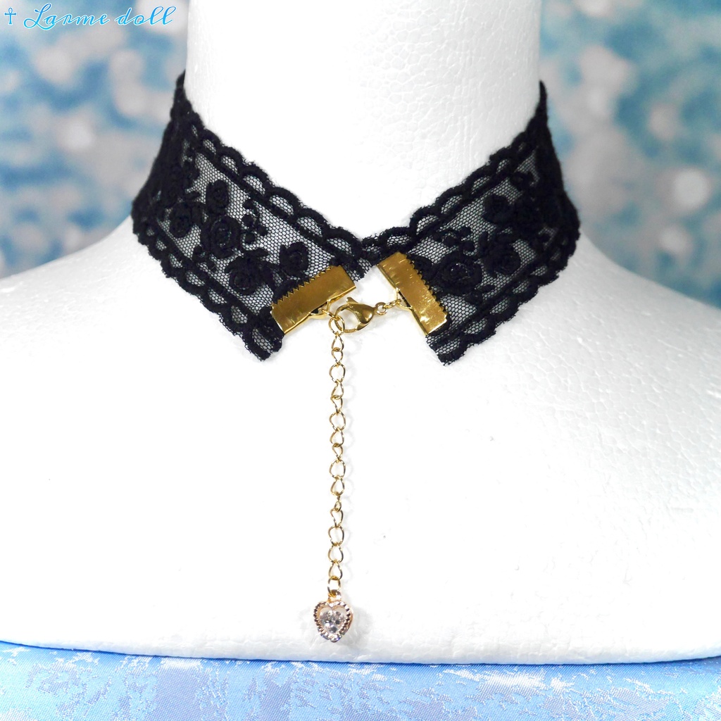 【受注生産】《☥》リボンチョーカー(レース黒)(タイプA)(接合パーツ等ゴールド)