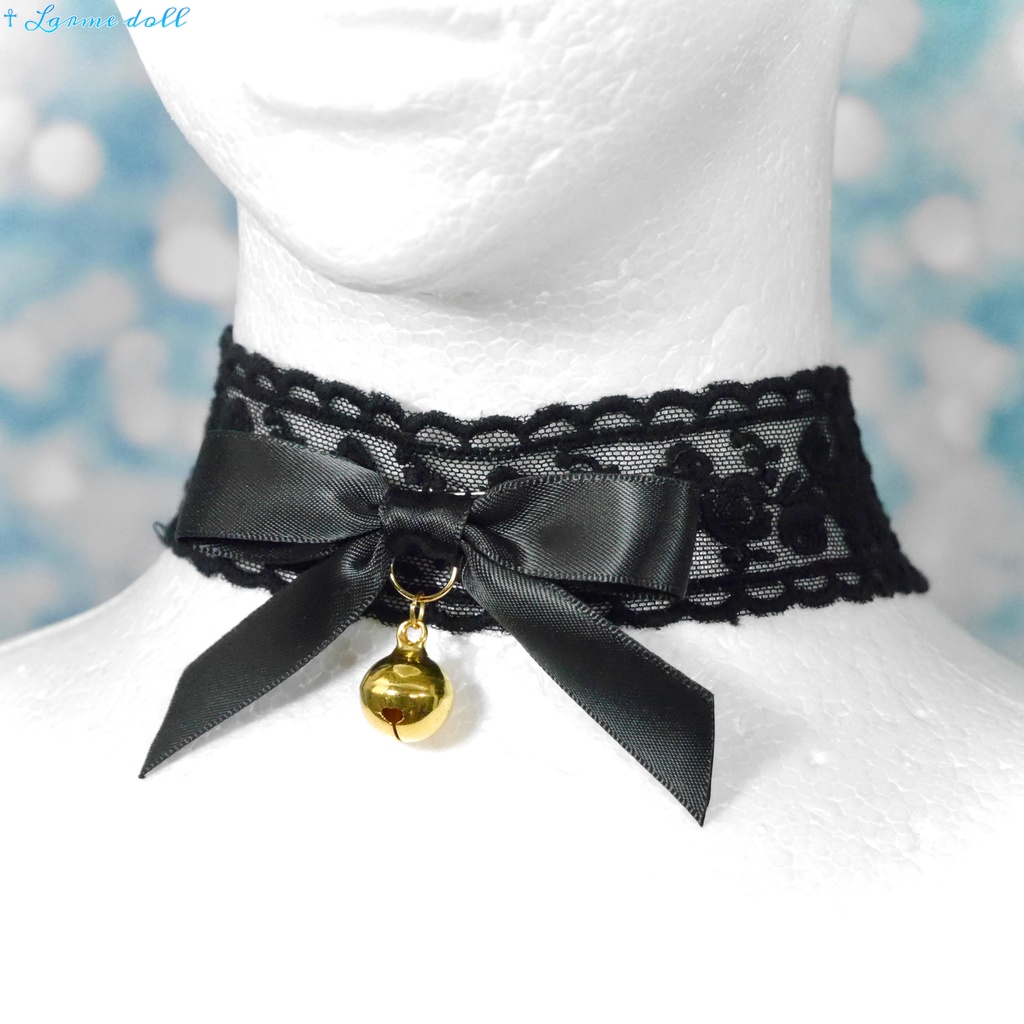 【受注生産】《☥》リボンチョーカー(レース黒)(タイプA)(接合パーツ等ゴールド)