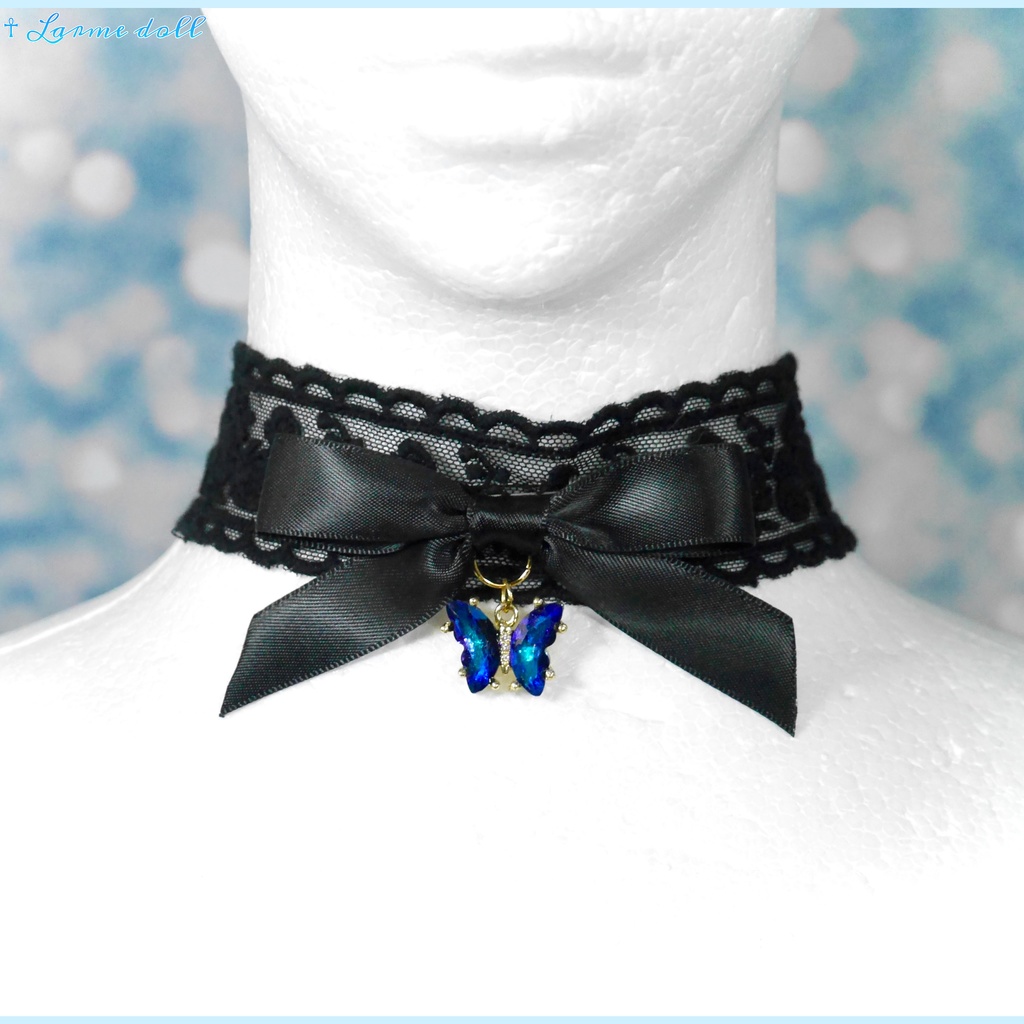 【受注生産】《☥》リボンチョーカー(レース黒)(タイプC)(接合パーツ等ゴールド)