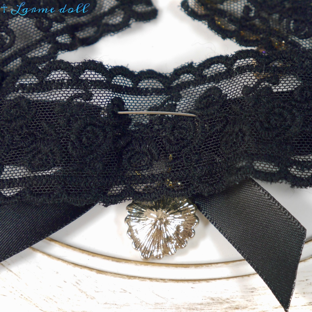 【受注生産】《☥》リボンチョーカー(レース黒)(タイプD)(接合パーツ等ゴールド)