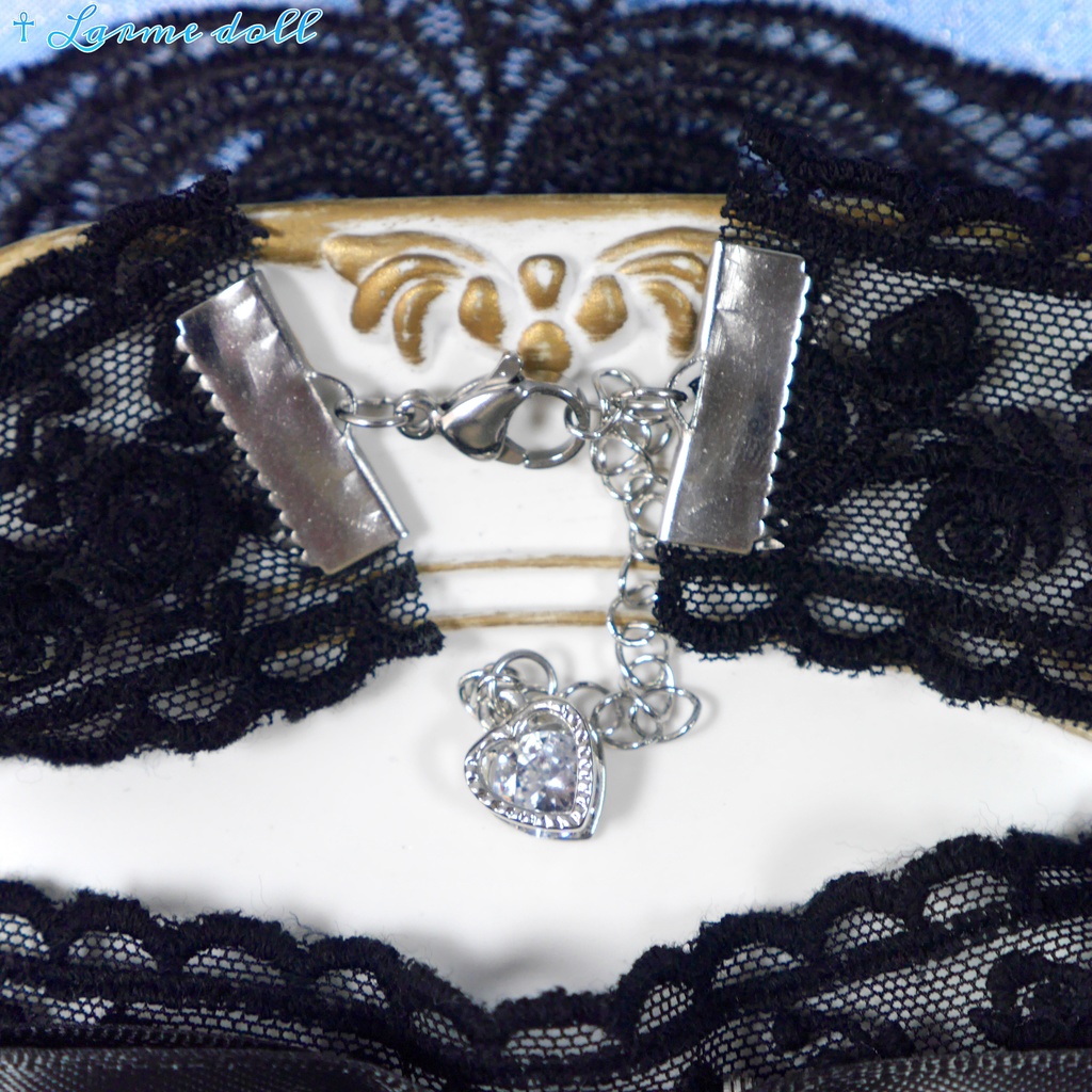 【受注生産】《☥》リボンチョーカー(レース黒)(タイプB)(接合パーツ等シルバー)