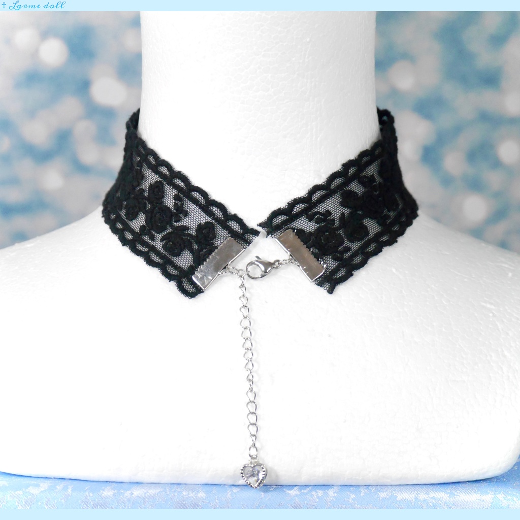 【受注生産】《☥》リボンチョーカー(レース黒)(タイプB)(接合パーツ等シルバー)