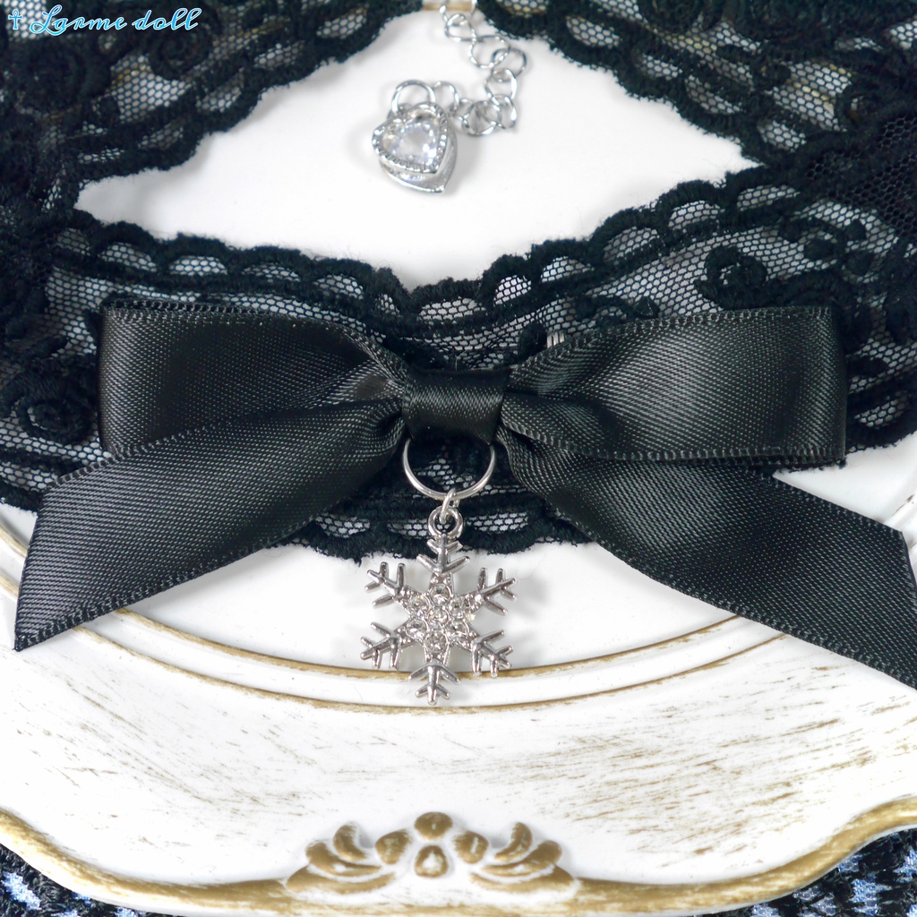 【受注生産】《☥》リボンチョーカー(レース黒)(タイプB)(接合パーツ等シルバー)