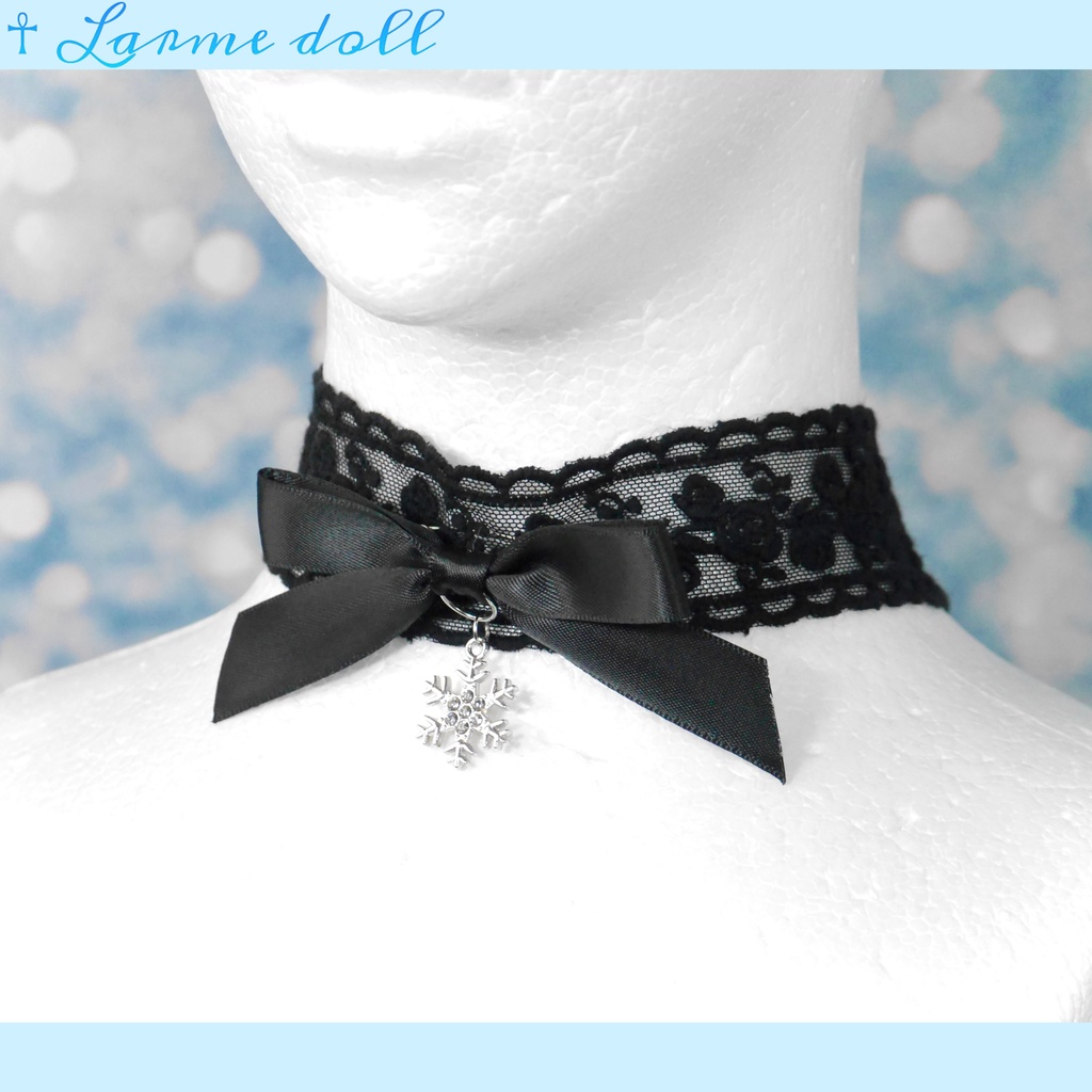 【受注生産】《☥》リボンチョーカー(レース黒)(タイプB)(接合パーツ等シルバー)