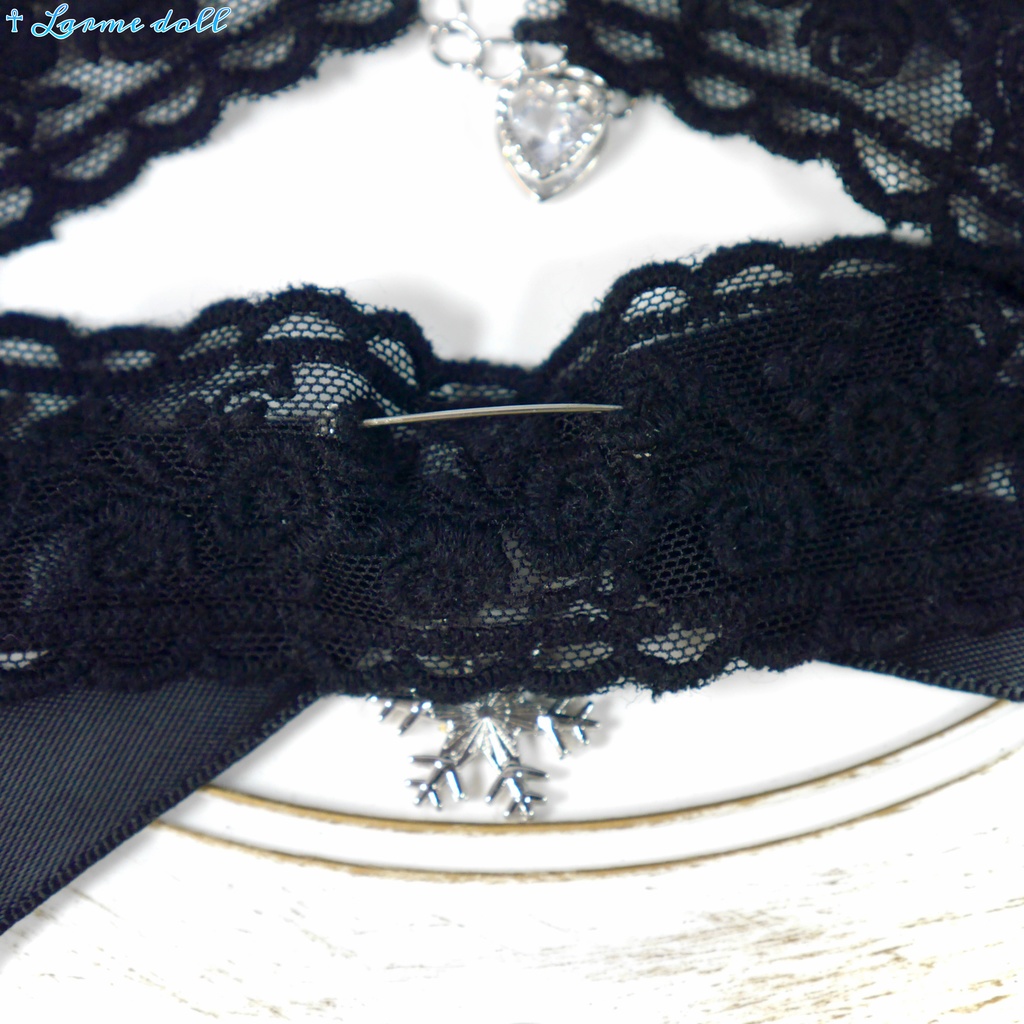 【受注生産】《☥》リボンチョーカー(レース黒)(タイプB)(接合パーツ等シルバー)