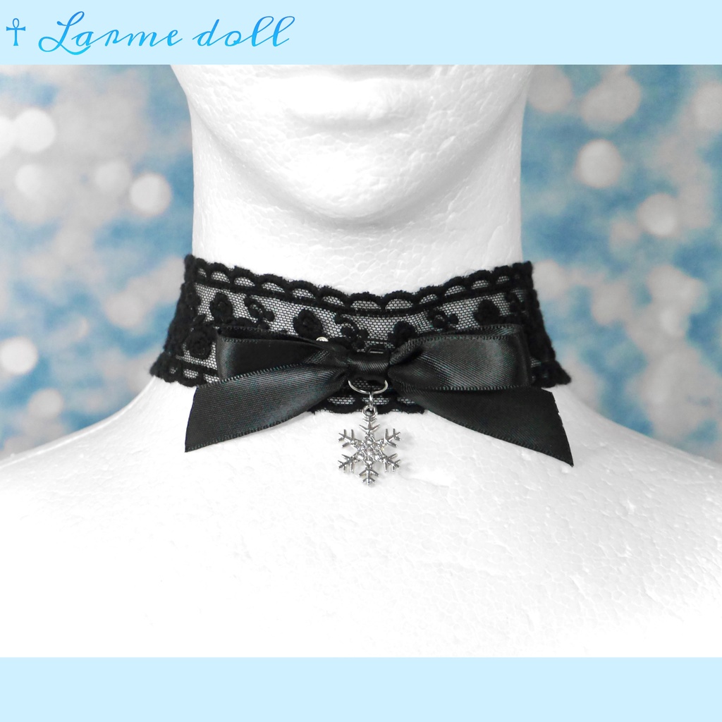 【受注生産】《☥》リボンチョーカー(レース黒)(タイプB)(接合パーツ等シルバー)