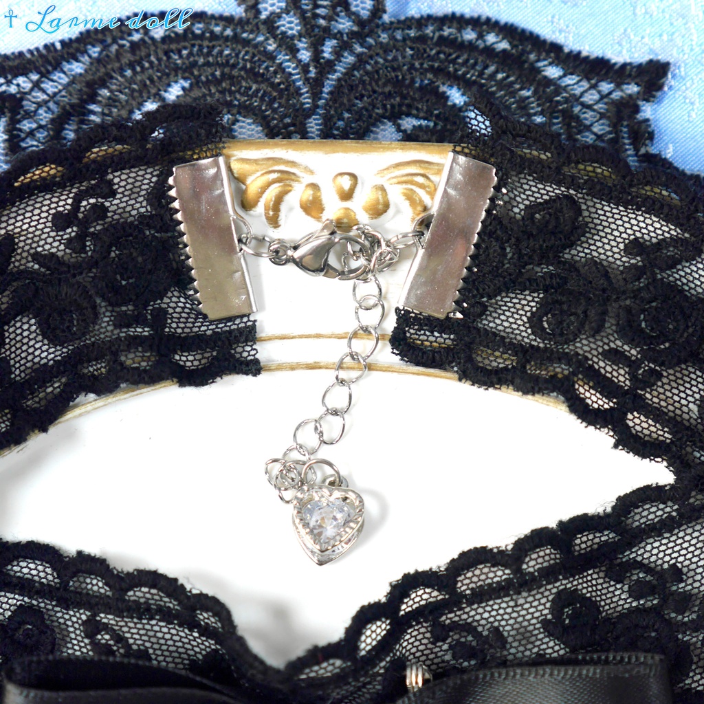 【受注生産】《☥》リボンチョーカー(レース黒)(タイプC)(接合パーツ等シルバー)