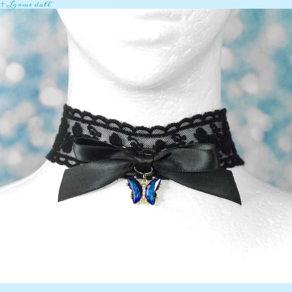 【受注生産】《☥》リボンチョーカー(レース黒)(タイプC)(接合パーツ等シルバー)