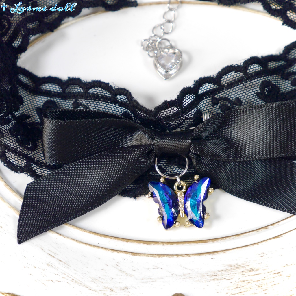 【受注生産】《☥》リボンチョーカー(レース黒)(タイプC)(接合パーツ等シルバー)