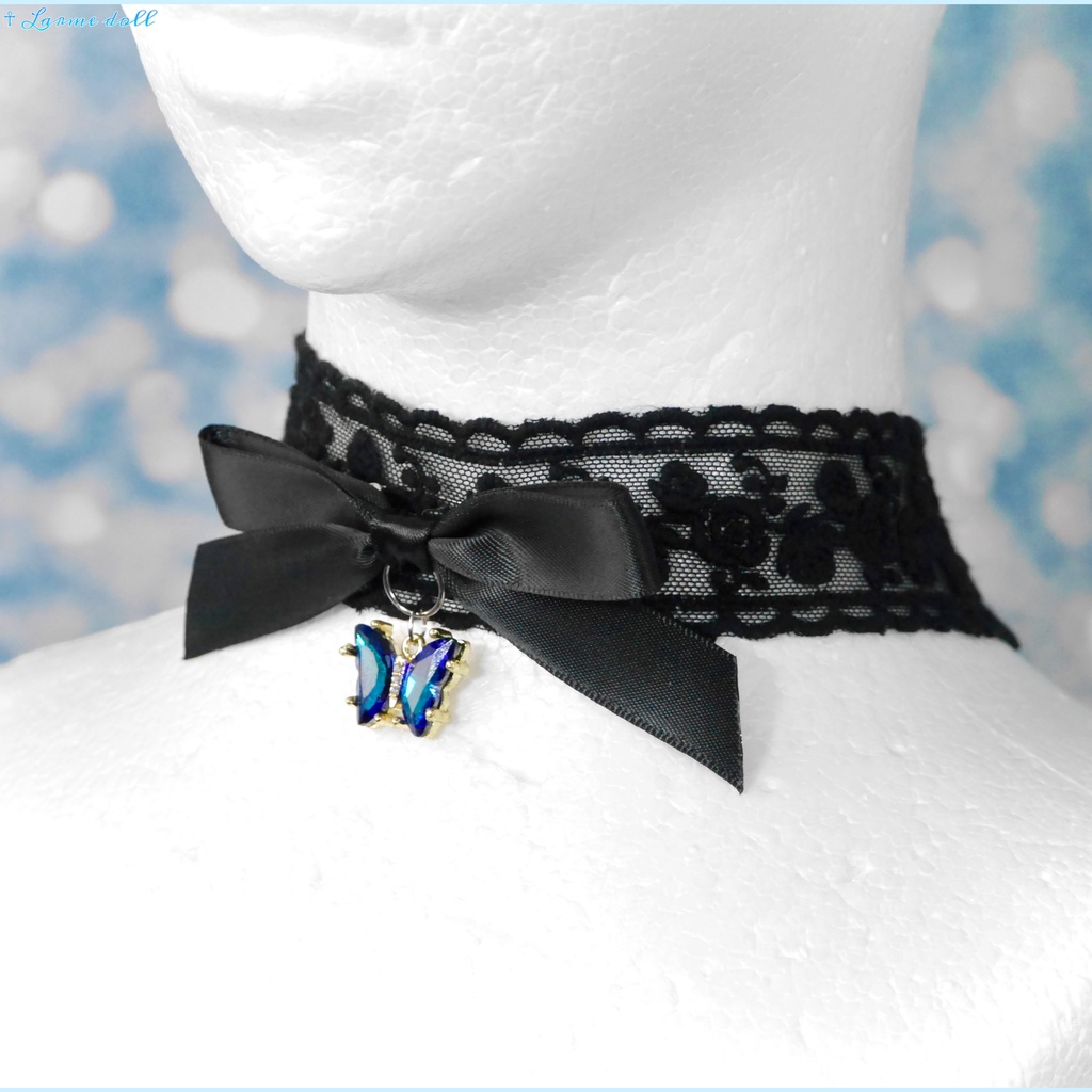 【受注生産】《☥》リボンチョーカー(レース黒)(タイプC)(接合パーツ等シルバー)
