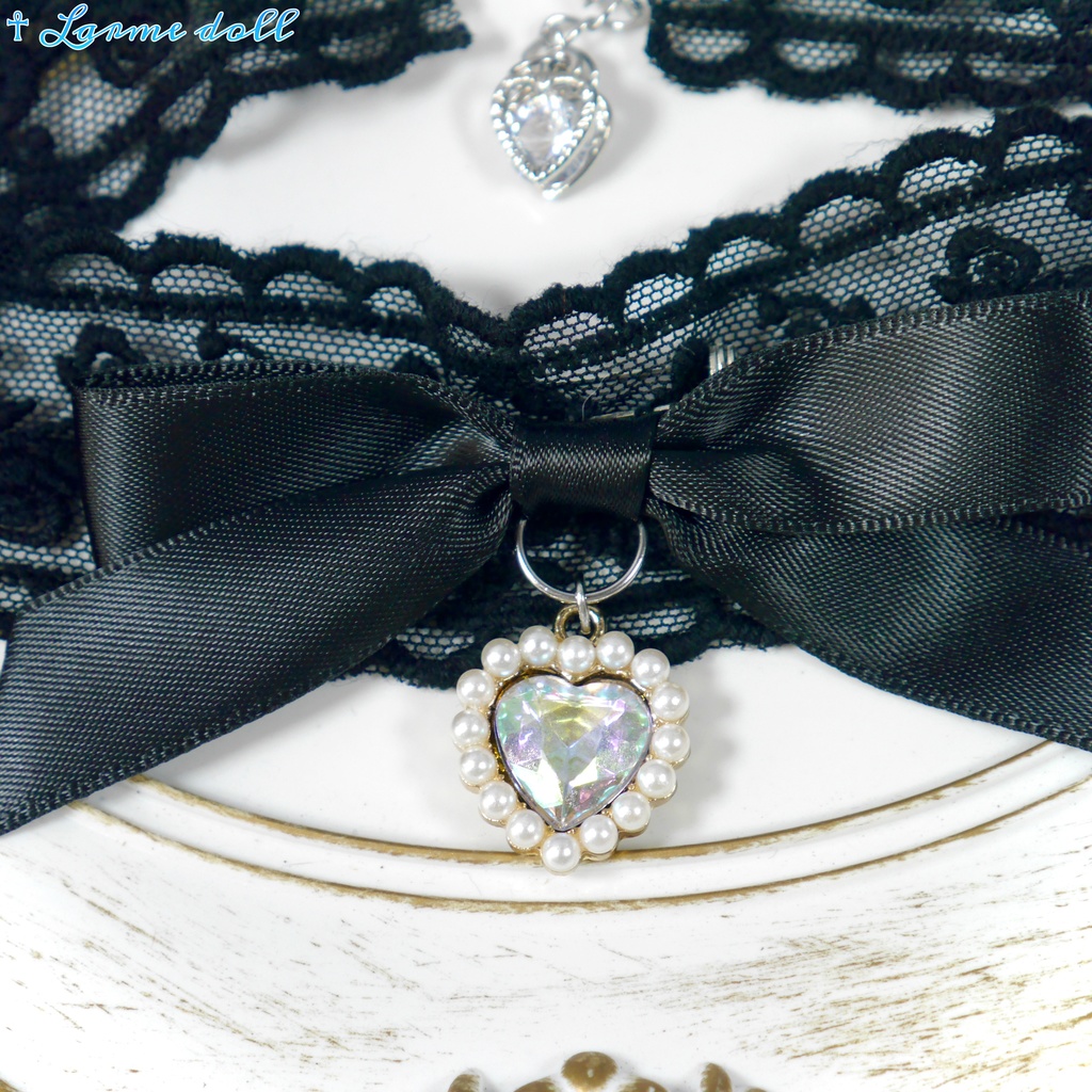 【受注生産】《☥》リボンチョーカー(レース黒)(タイプD)(接合パーツ等シルバー)