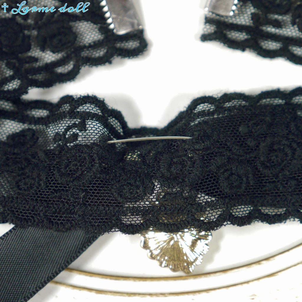 【受注生産】《☥》リボンチョーカー(レース黒)(タイプD)(接合パーツ等シルバー)