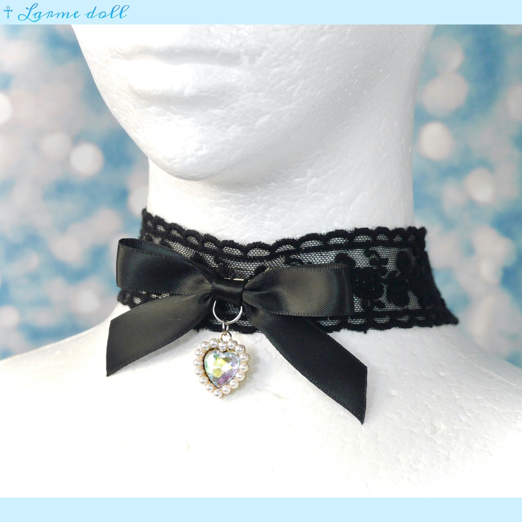 【受注生産】《☥》リボンチョーカー(レース黒)(タイプD)(接合パーツ等シルバー)
