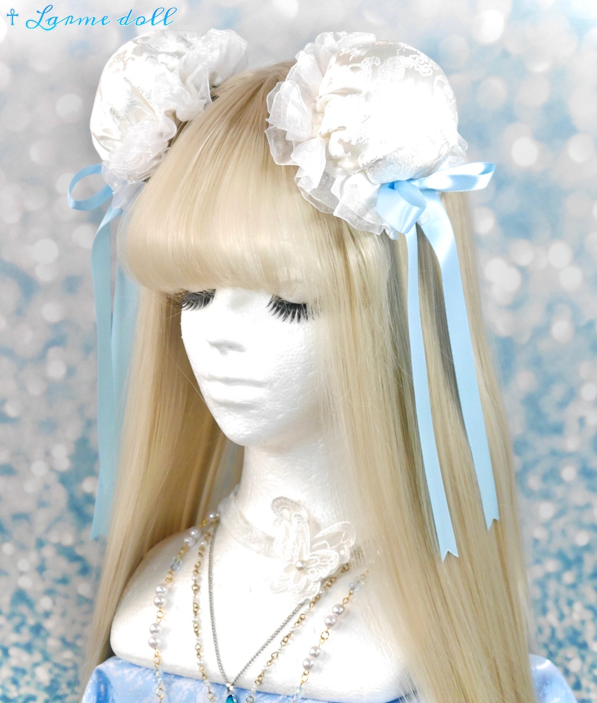 【受注生産】《☥》ゆめかわチャイナお団子カバー(オーガンジーレース白)(取り外し可能綿クッション+ヘアクリップ付き)本体カバーカラー▷白