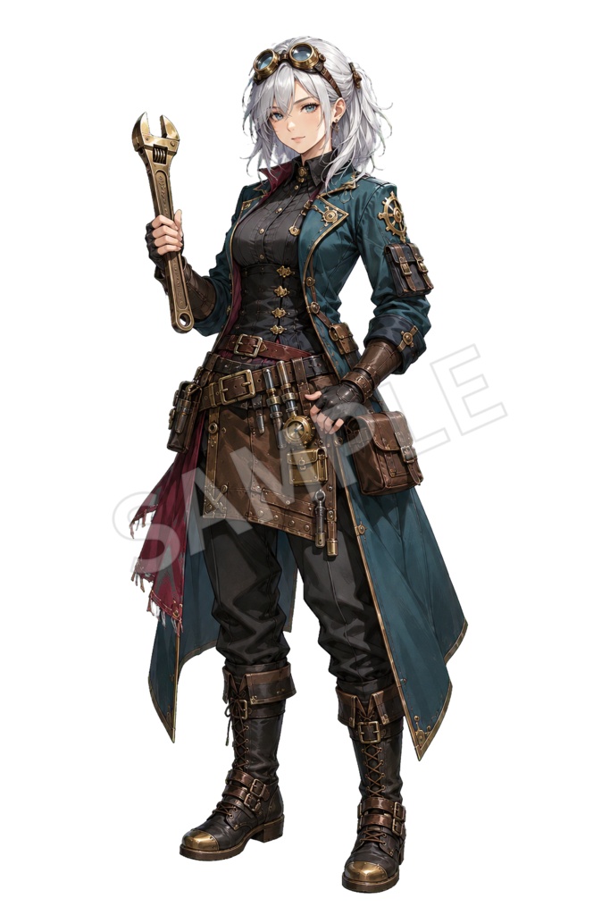 【TRPG立ち絵】銀髪の機巧技師|スチームパンク女性【背景透過PNG】