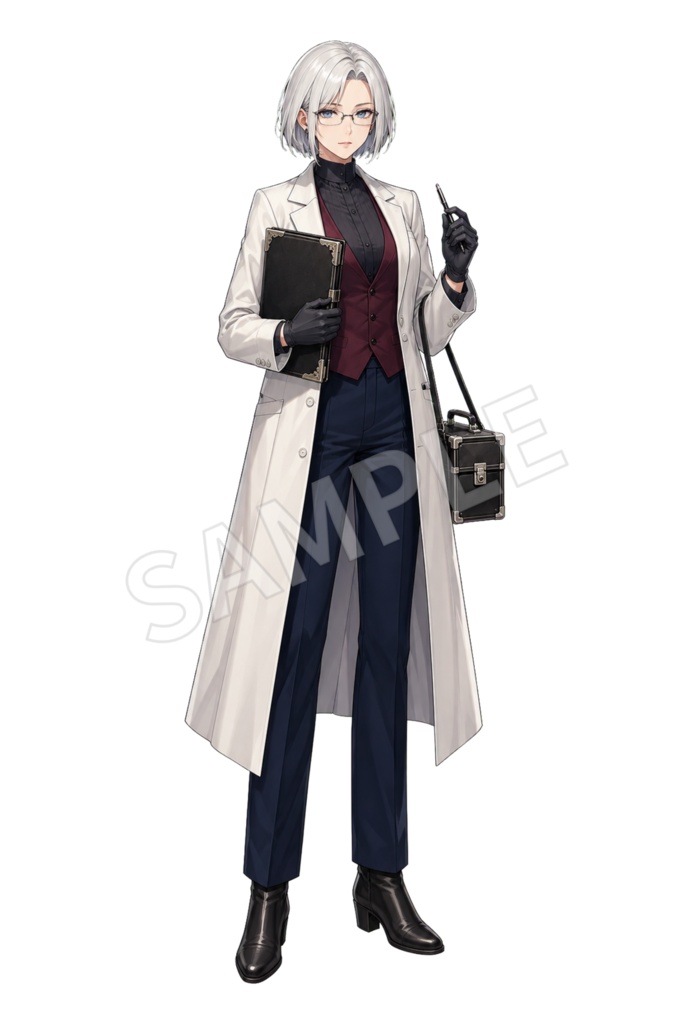 【TRPG立ち絵】銀髪の法医学者|白衣の現代女性【背景透過PNG】