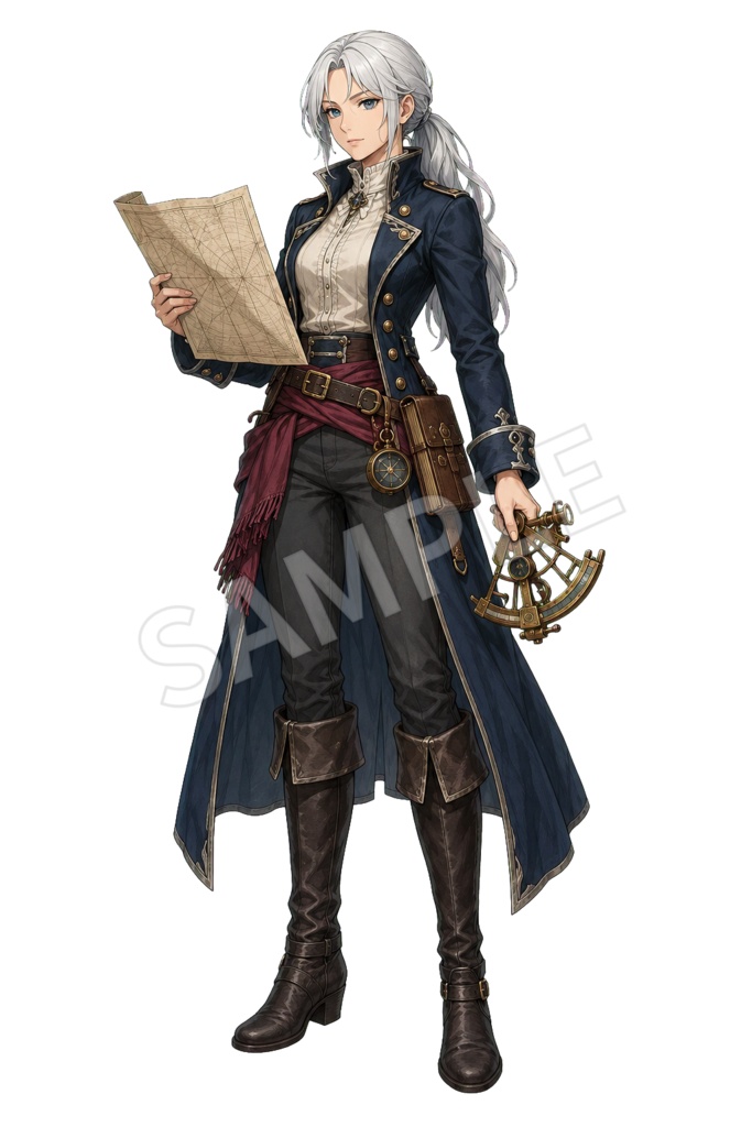 【TRPG立ち絵】銀髪の航海士|海洋ファンタジー女性【背景透過PNG】