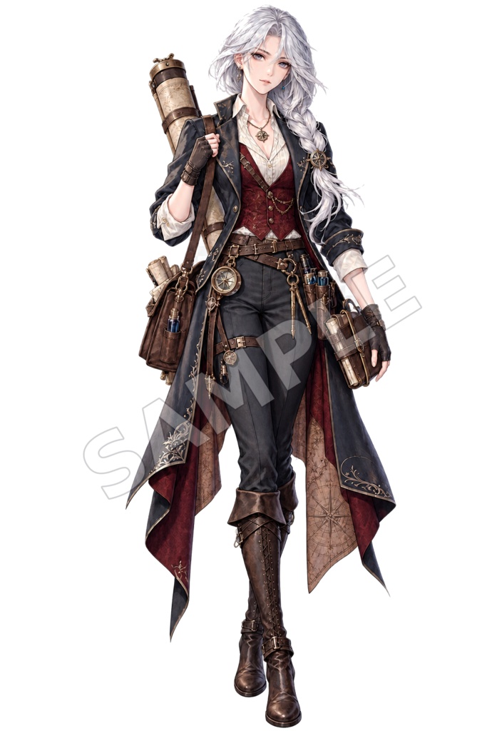 【TRPG立ち絵】銀髪の地図師|ファンタジー女性【背景透過PNG】