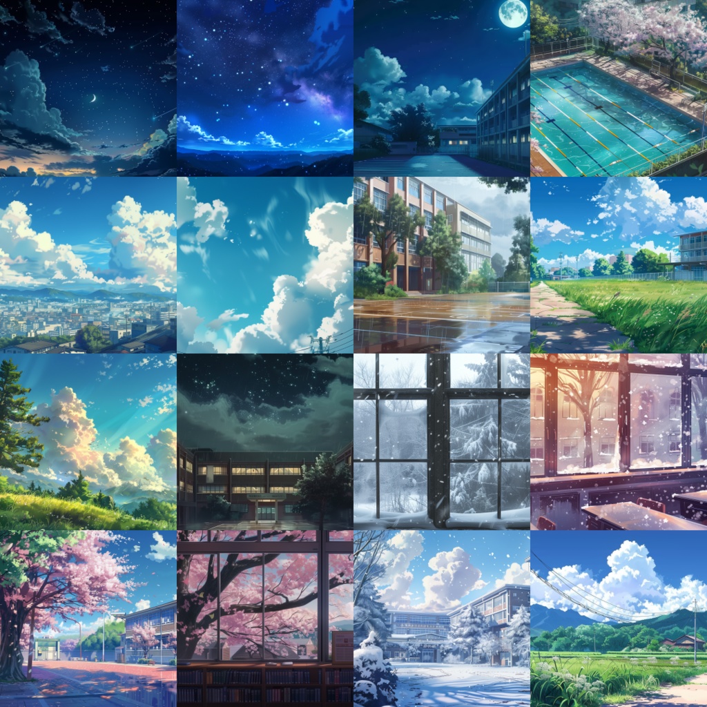 【背景36枚 2912x1632】学校.校舎.教室.春.夏.秋.冬.空.雨など。詰め合わせセット!