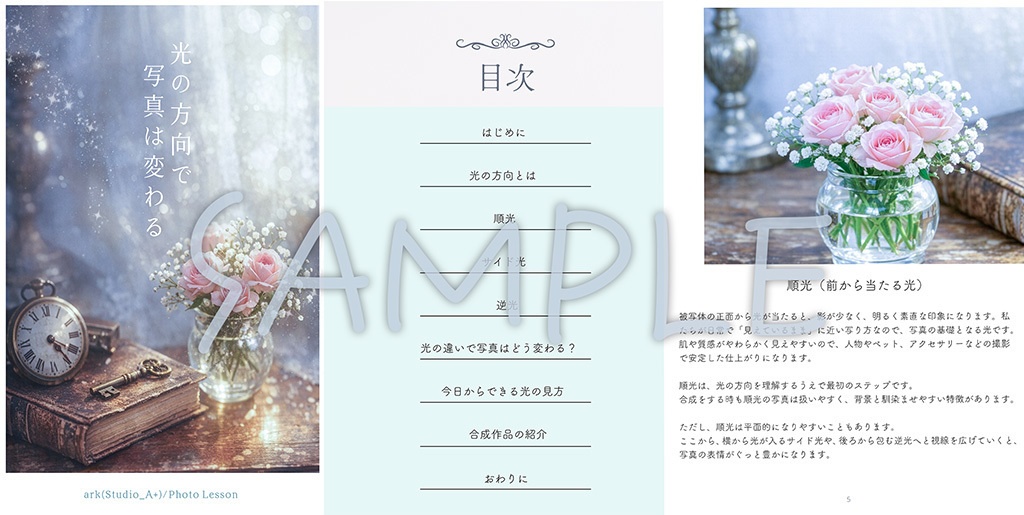 光の方向で写真は変わる　(PDF12ページ・購入特典あり）