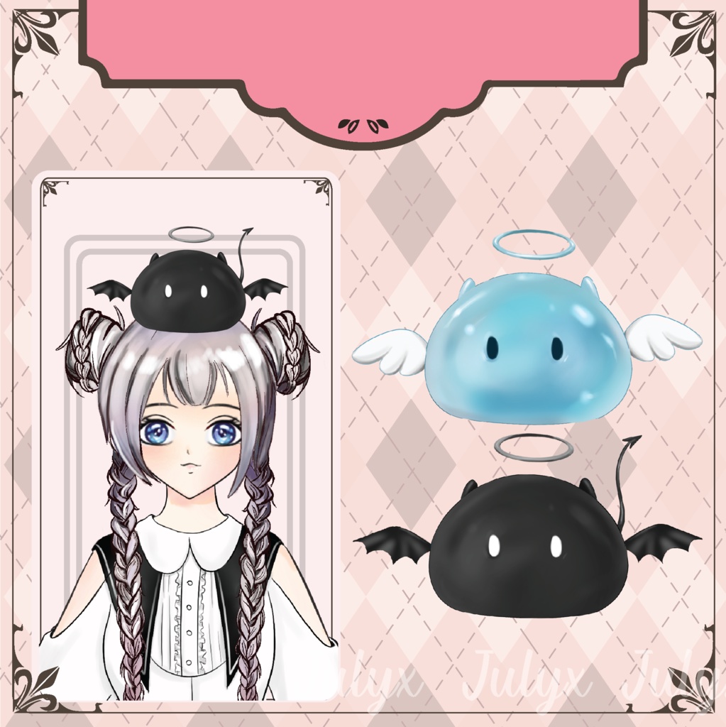 Vtuber の頭に天使と悪魔のモデル - 帽子 (Vtuber アセット)