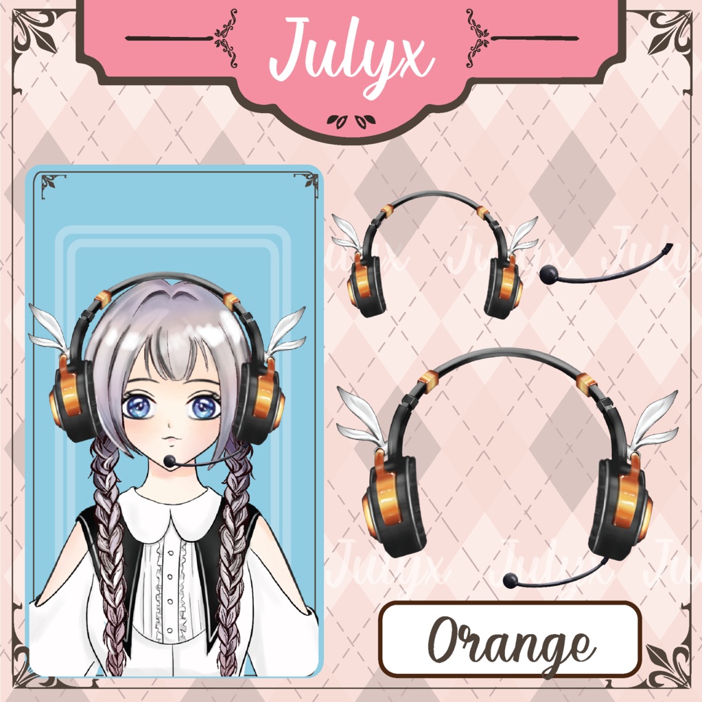 Vtuber向けのかわいいうさ耳ヘッドホンモデル(7色)