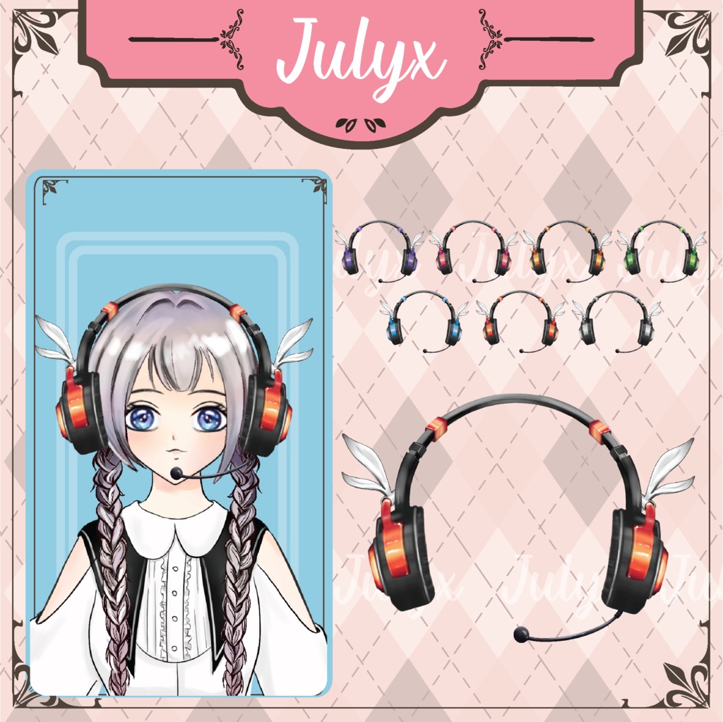 Vtuber向けのかわいいうさ耳ヘッドホンモデル（7色）