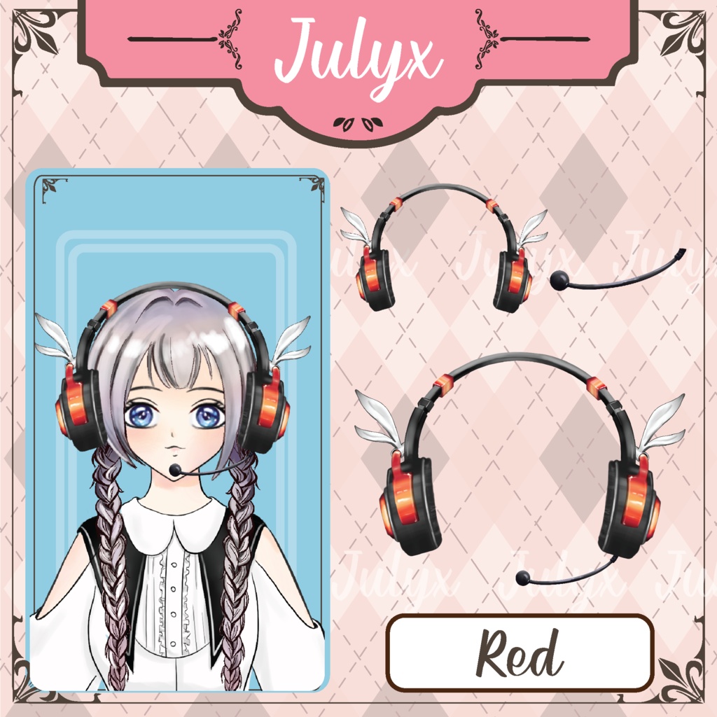 Vtuber向けのかわいいうさ耳ヘッドホンモデル(7色)