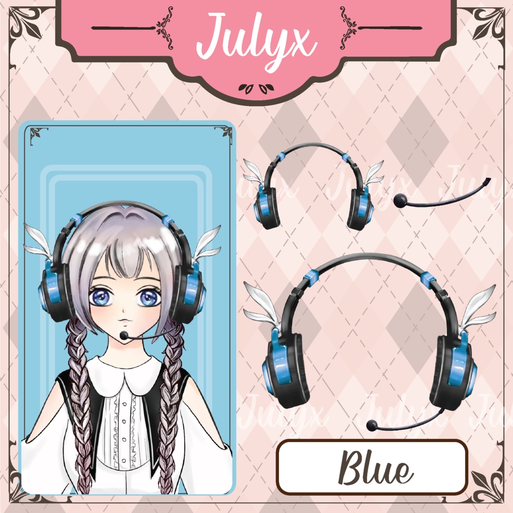 Vtuber向けのかわいいうさ耳ヘッドホンモデル(7色)