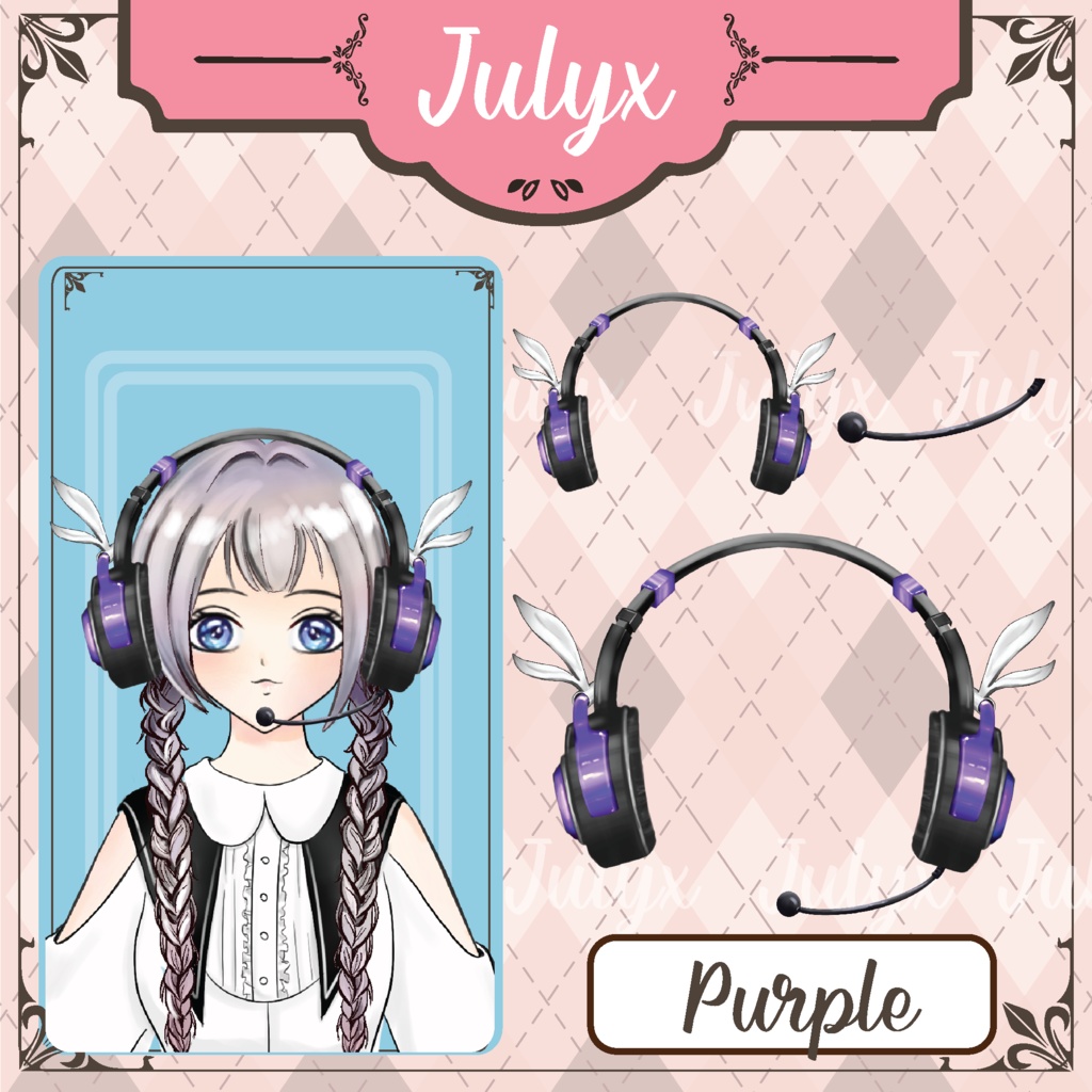 Vtuber向けのかわいいうさ耳ヘッドホンモデル(7色)