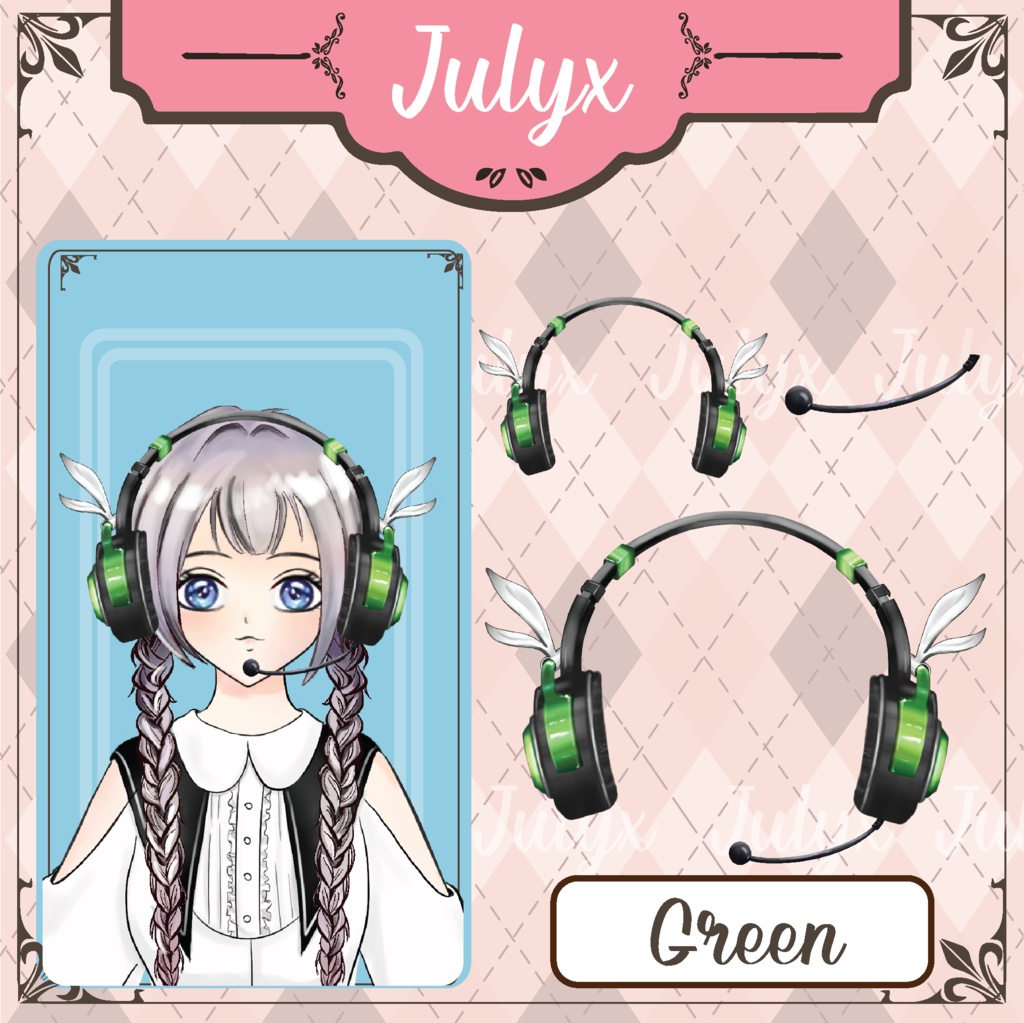 Vtuber向けのかわいいうさ耳ヘッドホンモデル(7色)