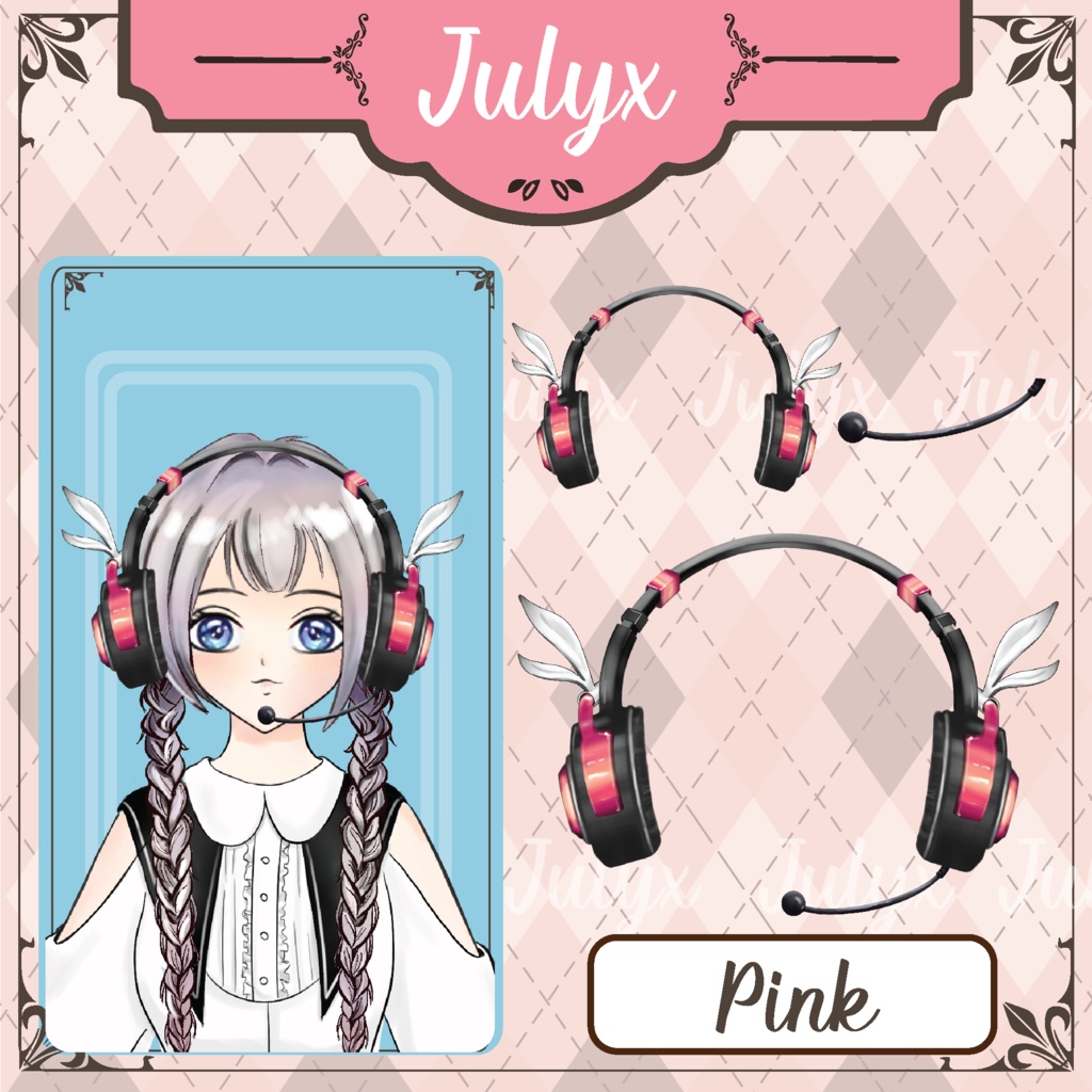 Vtuber向けのかわいいうさ耳ヘッドホンモデル(7色)