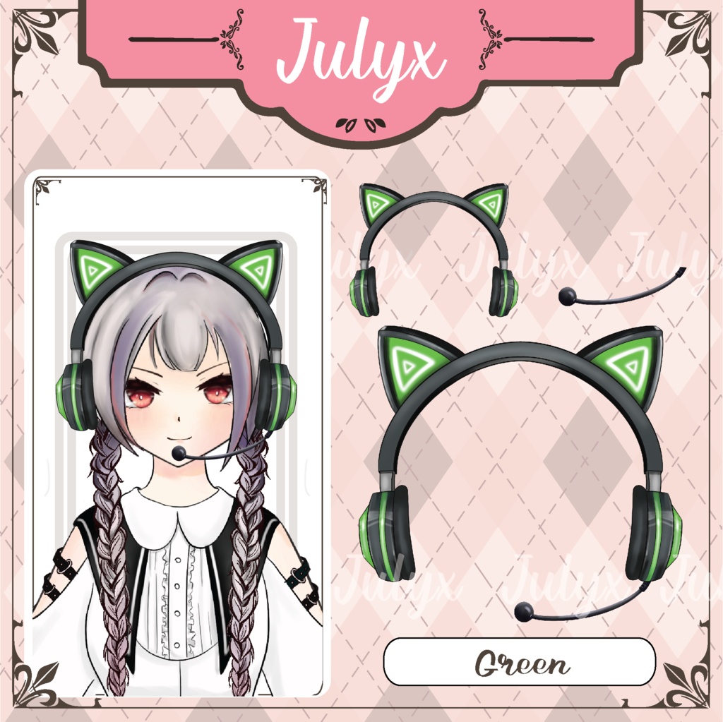 モデルVtuber向けのかわいい猫耳ヘッドホン(7色)